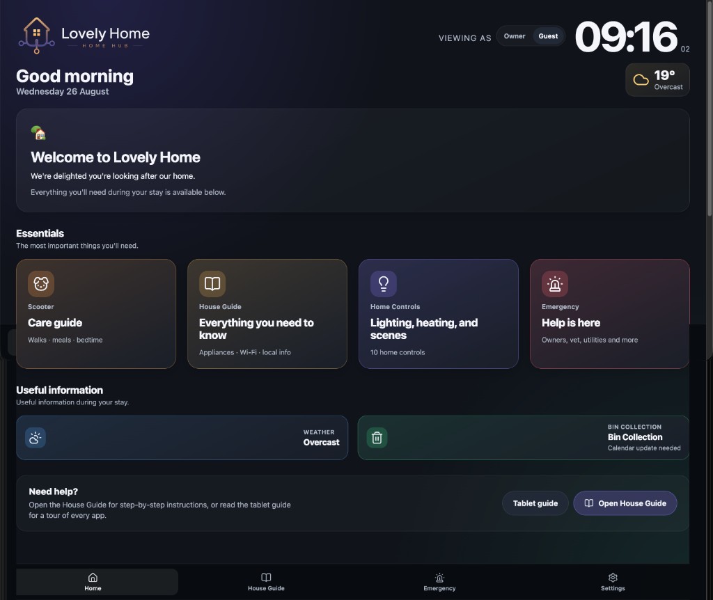 Guest home screen with house essentials